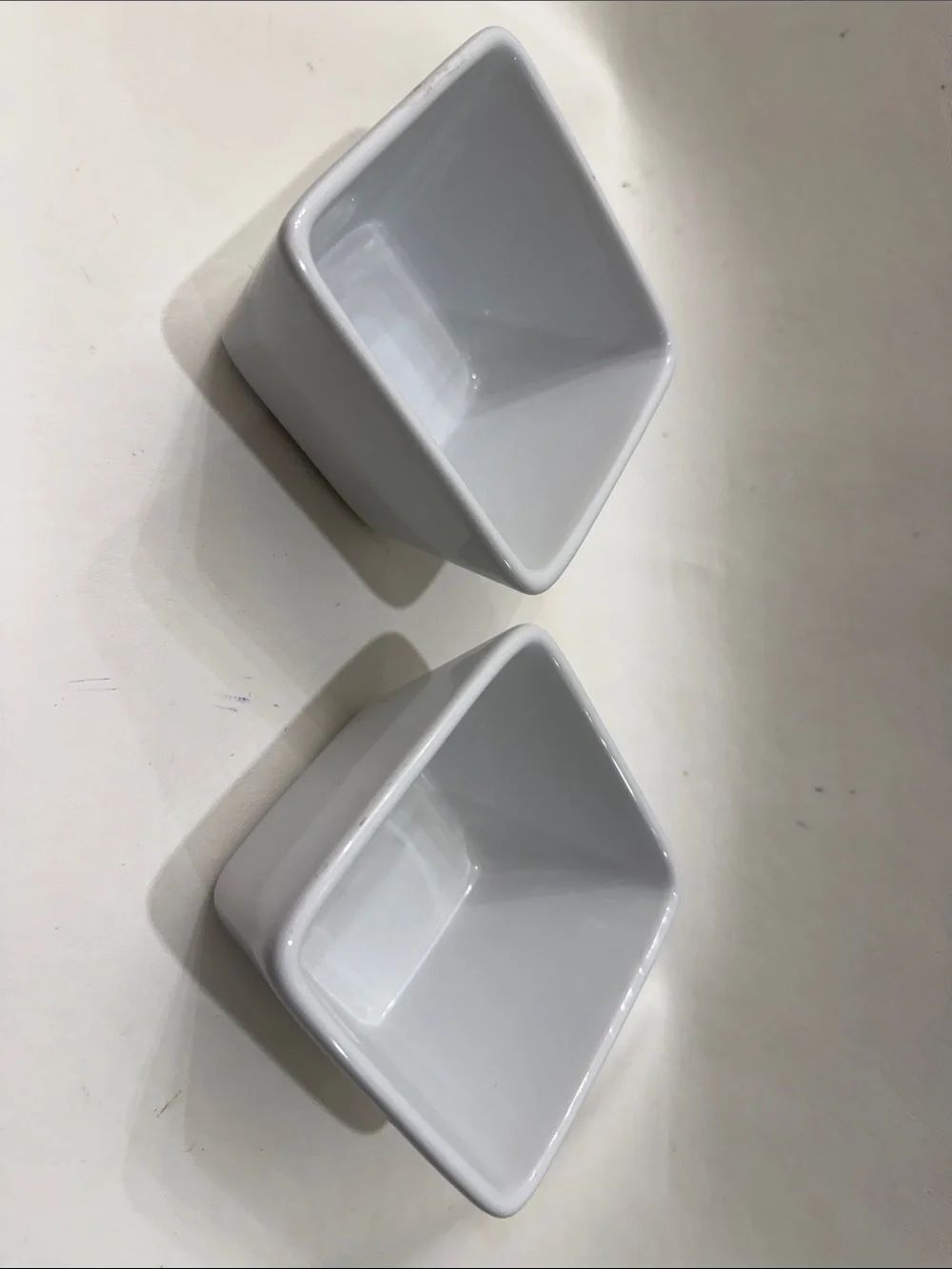 Pampered Chef White Square Ceramic 4 1/2 X 2 1/2 Square Bowls Ramekins Set of 2
